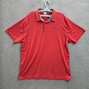 Under Armour Men Polo XXL Red Embroidered Striped The Playoff Polo Golf Shirt
